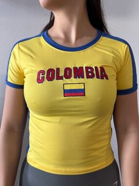 Colombia Yellow Ringer Crop Tee - Women's